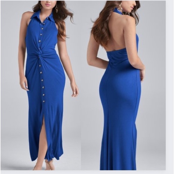 Venus,ViboCobalt Blue Twist-Accent Halter Maxi Dress, Instantly Slimming,Size XL - Picture 1 of 10